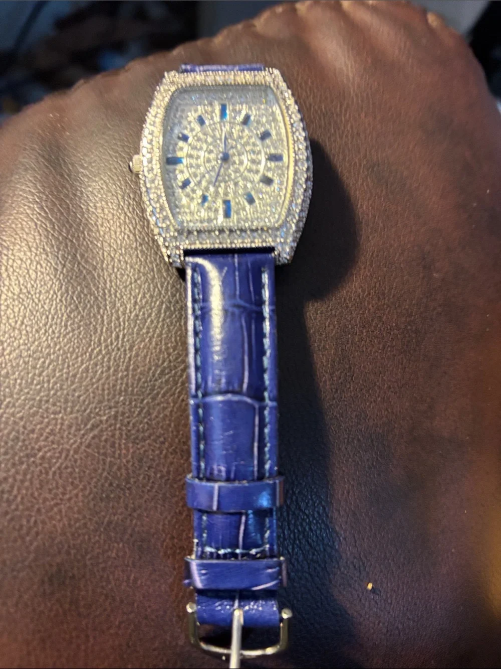 Adrienne Blue Leather Strap Crystal-Embellished Women's Watch